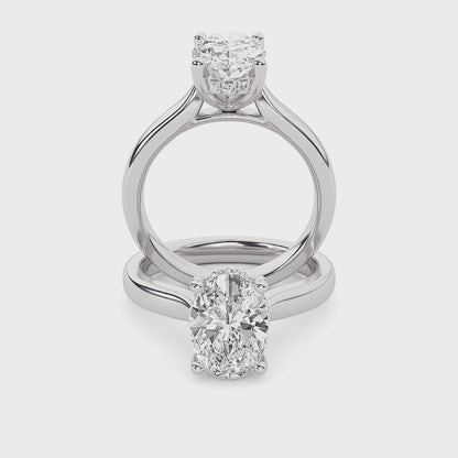 Emma Oval Solitaire with Hidden Halo - Cathedral Setting - White Gold