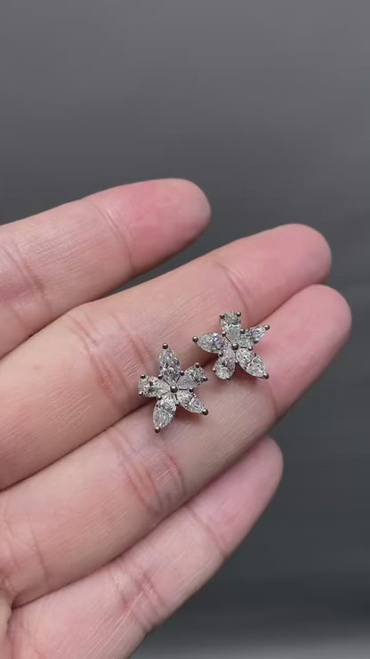 Elegant 3 Carat Floral Stud Earrings - 14K 18K Solid Gold - Moissanite | Luxury Collection