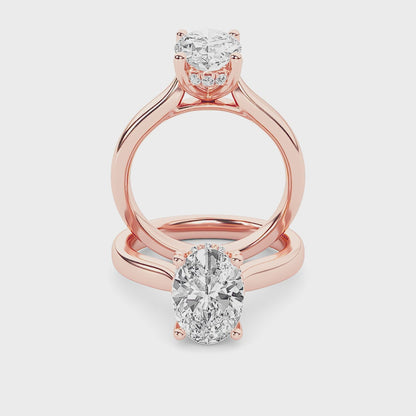 Emma Oval Solitaire with Hidden Halo - Cathedral Setting - Rose Gold
