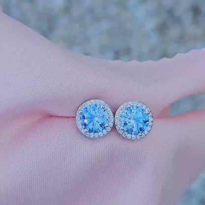 Elegant Tina Halo Stud Earrings - 1CT Moissanite (Blue) - 2 x 1CT Each