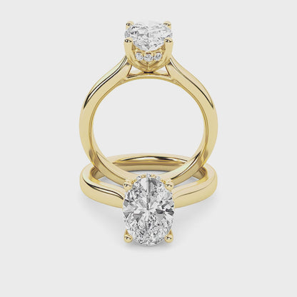 Emma Oval Solitaire with Hidden Halo - Cathedral Setting - Yellow Gold