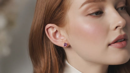 Aura Six-Prong Elegant Stud Earrings - White Gold/Rose Gold/Yellow Gold [Moissanite - Pink/Sea Green/ Black/Yellow Colours]