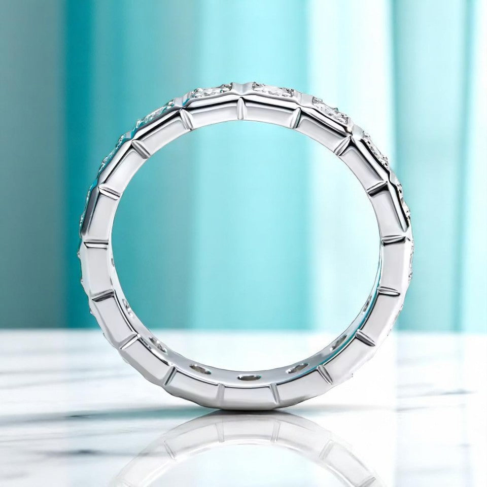 Elegant Princess Eternity Bezel Set Band - White Gold - Moissanite (Protective Rhodium Plated)
