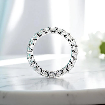 Luxury Princess Cut Eternity Band- White Gold - Moissanite/Lab Diamond (Rhodium Plated)