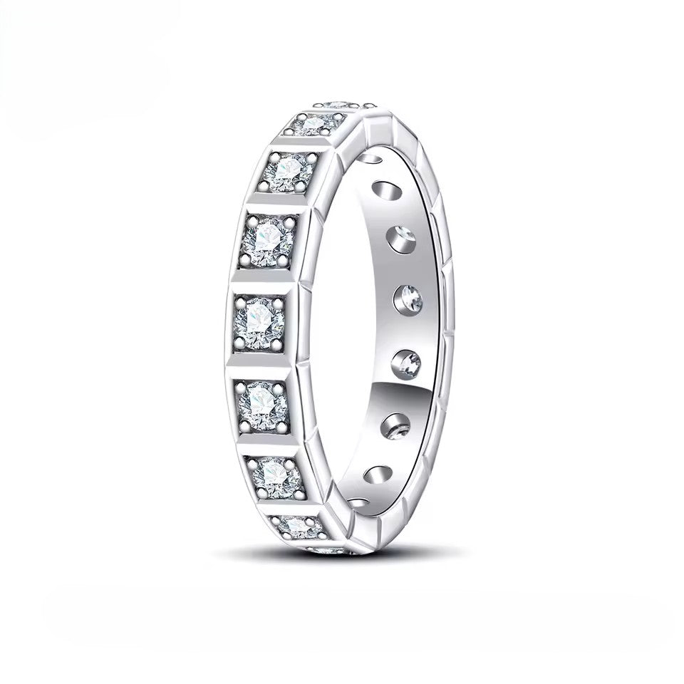 Elegant Princess Eternity Bezel Set Band - White Gold - Moissanite (Protective Rhodium Plated)