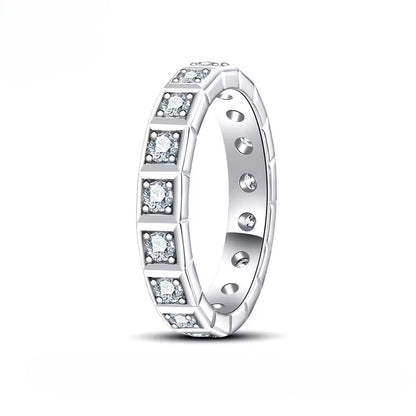 Elegant Princess Eternity Bezel Set Band - White Gold - Moissanite (Protective Rhodium Plated)