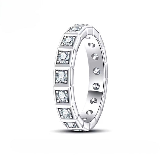 Elegant Princess Eternity Bezel Set Band - White Gold - Moissanite (Protective Rhodium Plated)
