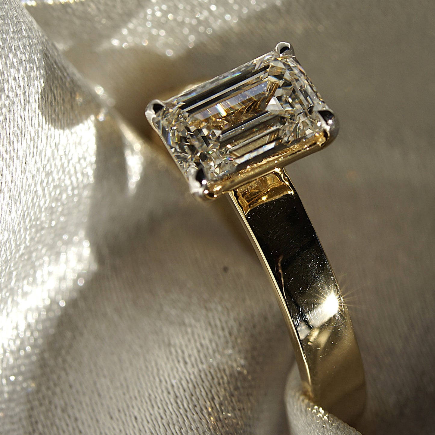 Tash Emerald Wide Band Lab Diamond Engagement Ring