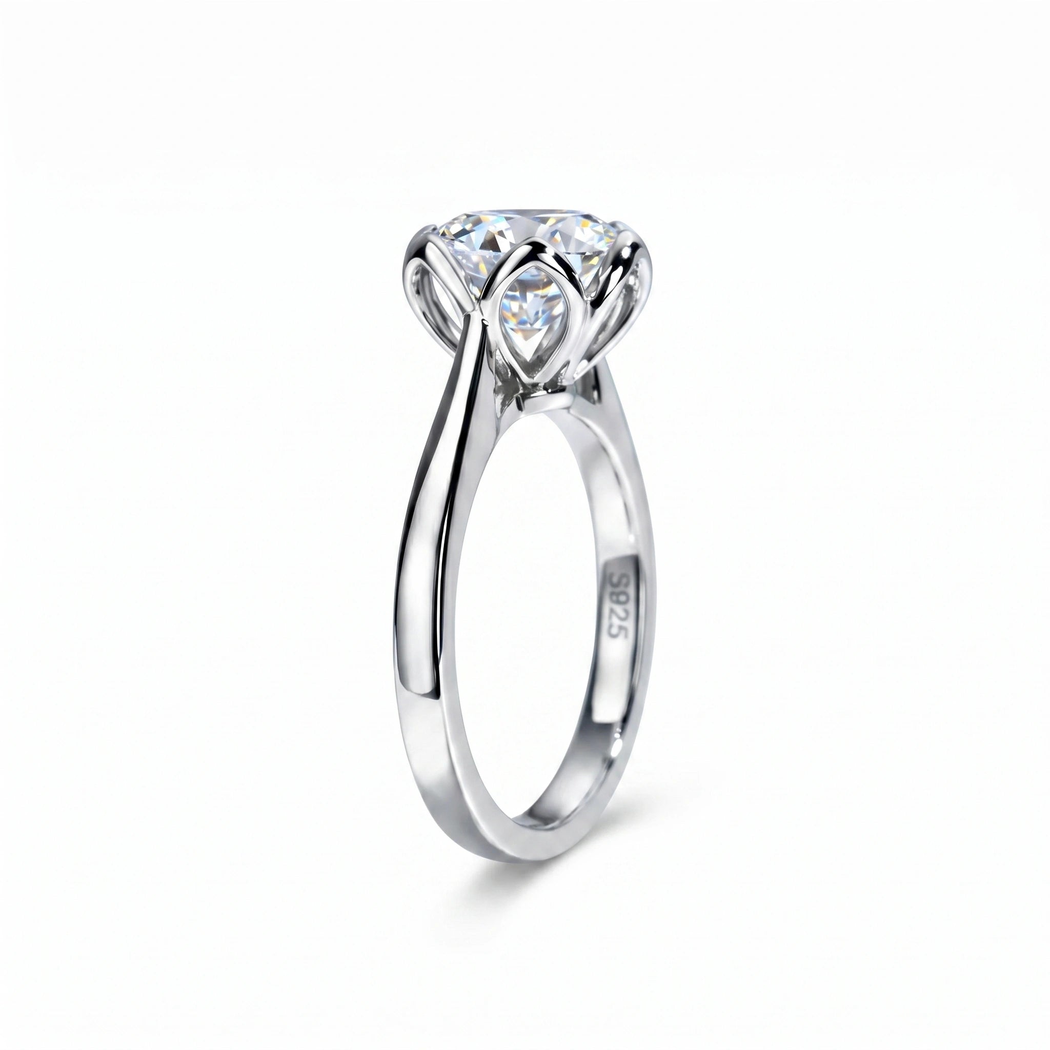 3 Carat Tulip Floral Round Moissanite Engagement Ring Aura Diamonds