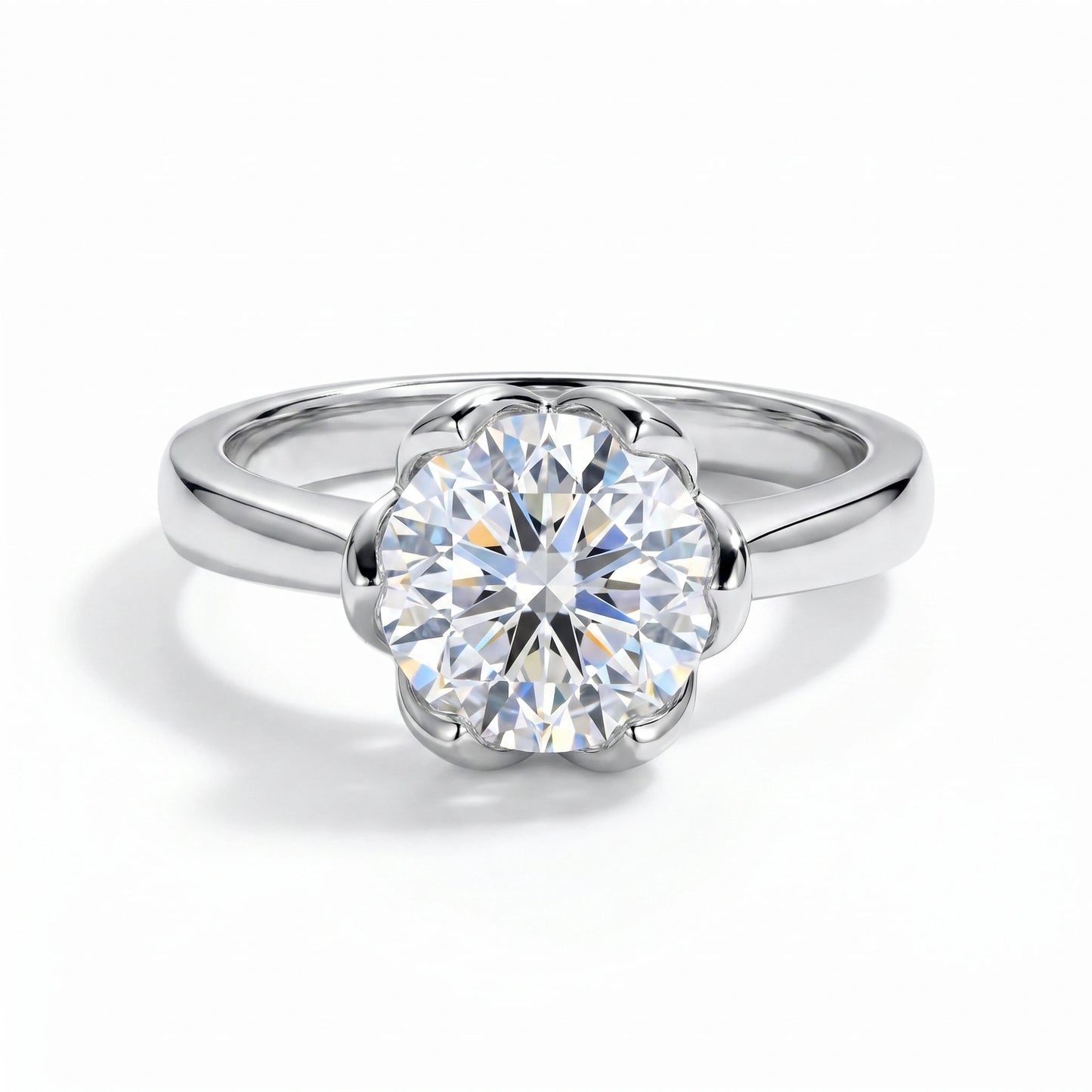 3 Carat Tulip Floral Round Moissanite Engagement Ring