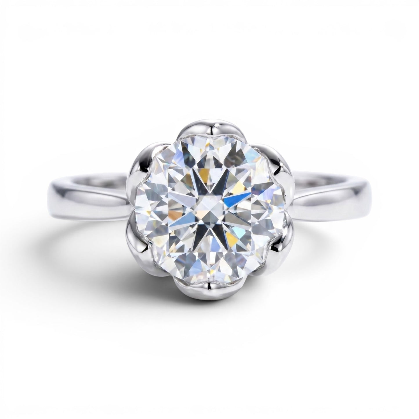 3 Carat Tulip Floral Round Moissanite Engagement Ring