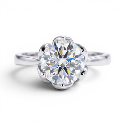 3 Carat Tulip Floral Round Moissanite Engagement Ring