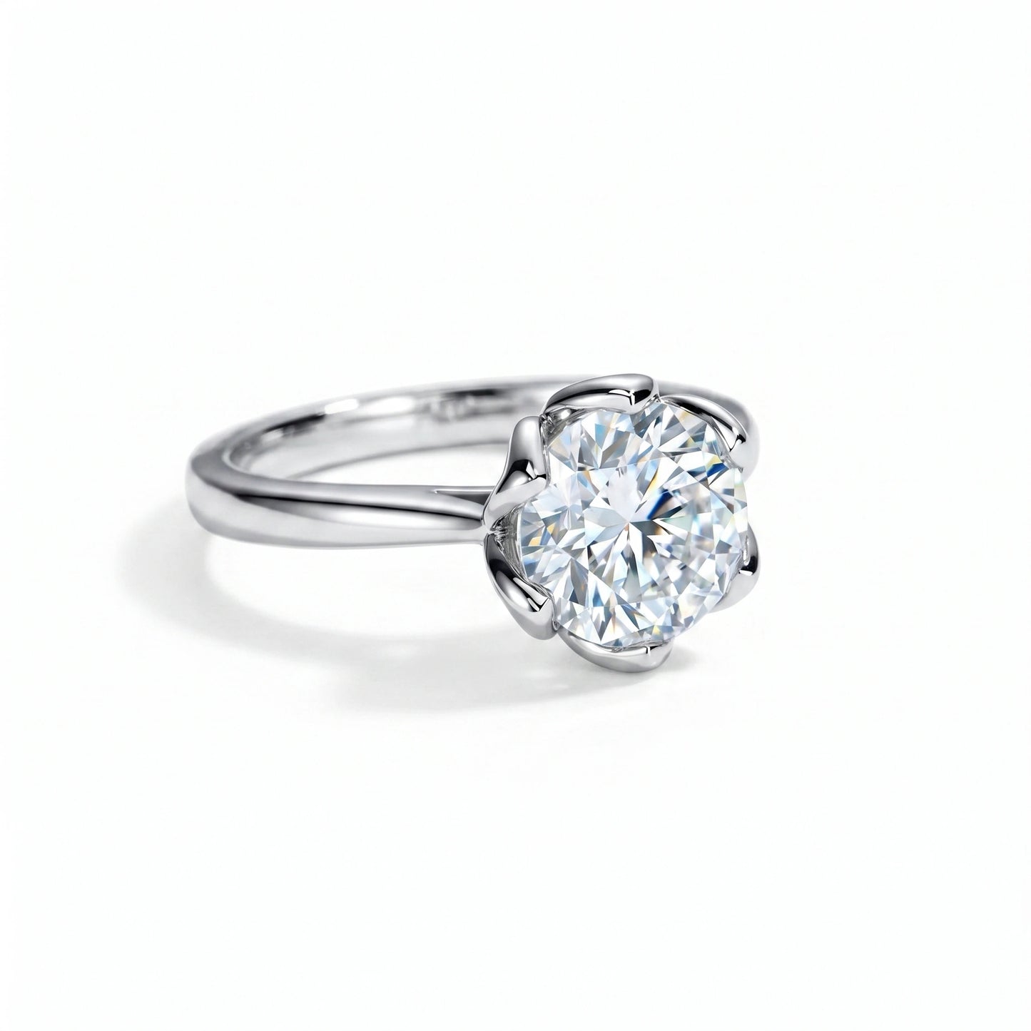 3 Carat Tulip Floral Round Moissanite Engagement Ring