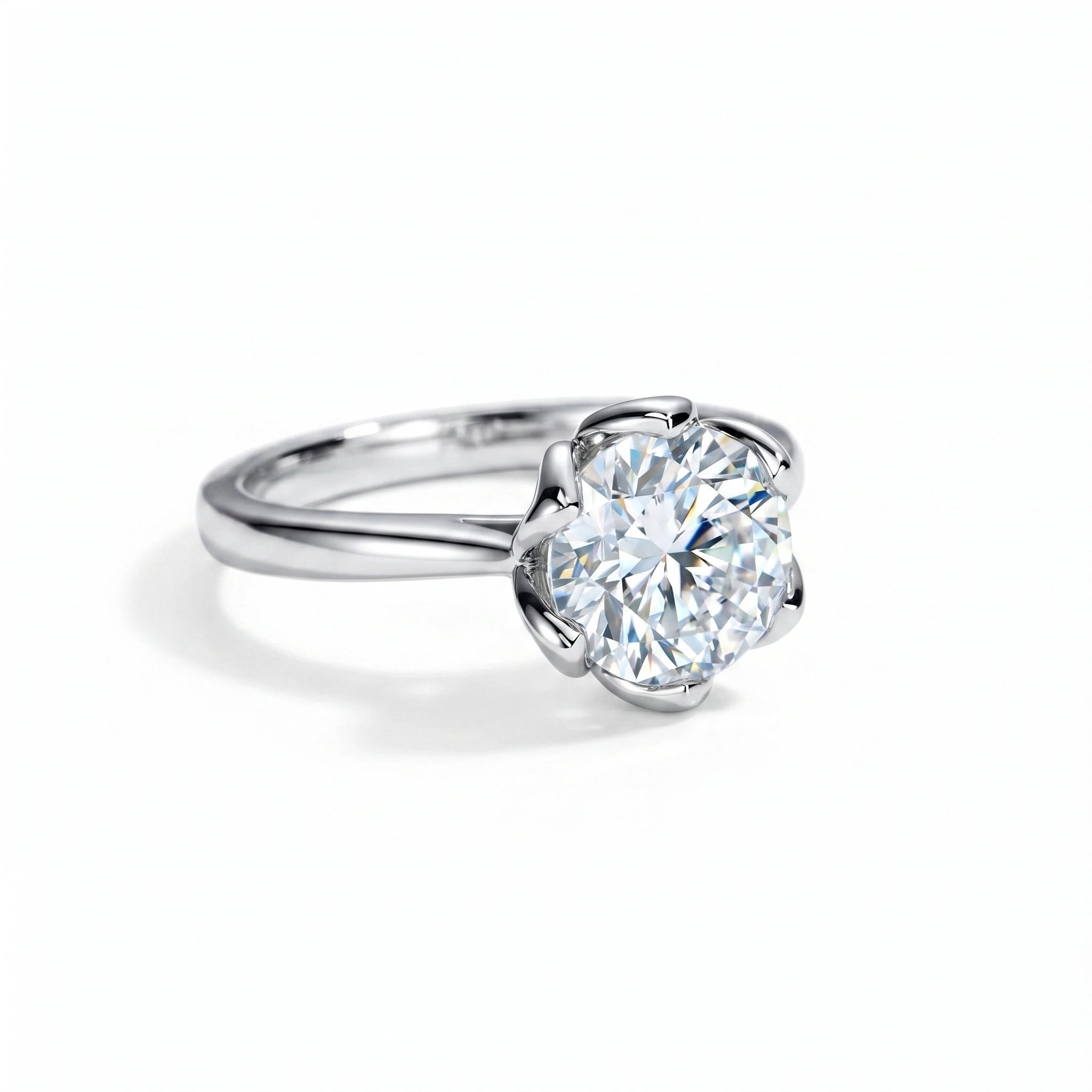 3 Carat Tulip Floral Round Moissanite Engagement Ring Aura Diamonds