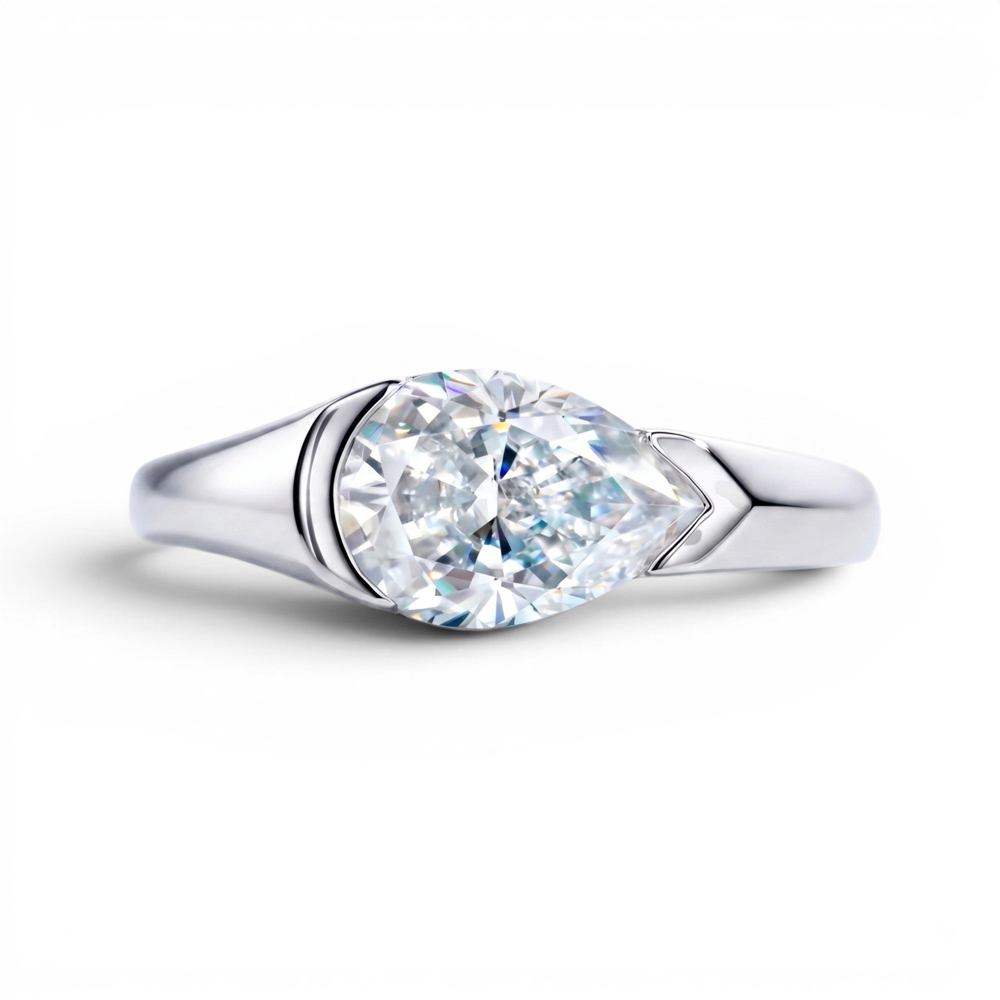 2.5ct East-West Pear Solitaire Moissanite Engagement Ring Aura Diamonds