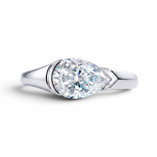 2.5ct East-West Pear Solitaire Moissanite Engagement Ring