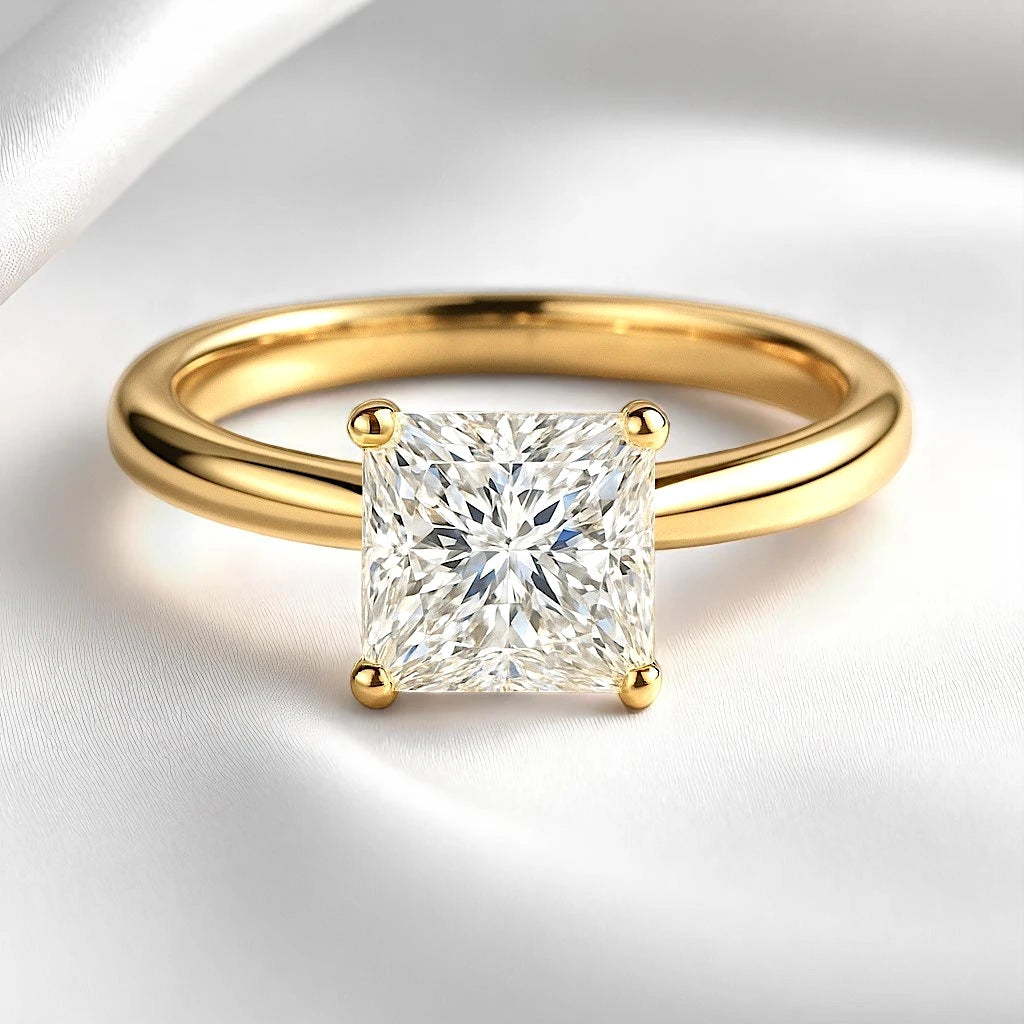 Princess Cut 2 Carat - Solitaire Ring - 4 Prongs | 9K 14K 18K Solid Gold | Moissanite | Luxury Collection Aura Diamonds