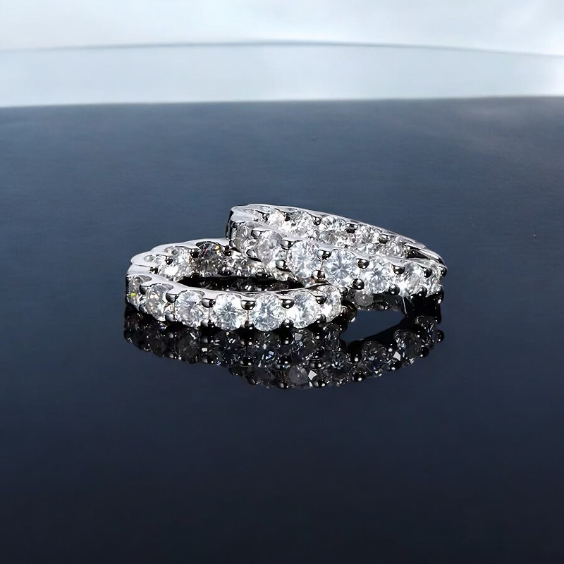Eternity 2.6 Carat Weight Sparkling Hoop Earrings - White Gold 18K [Rhodium Plated] Aura Diamonds