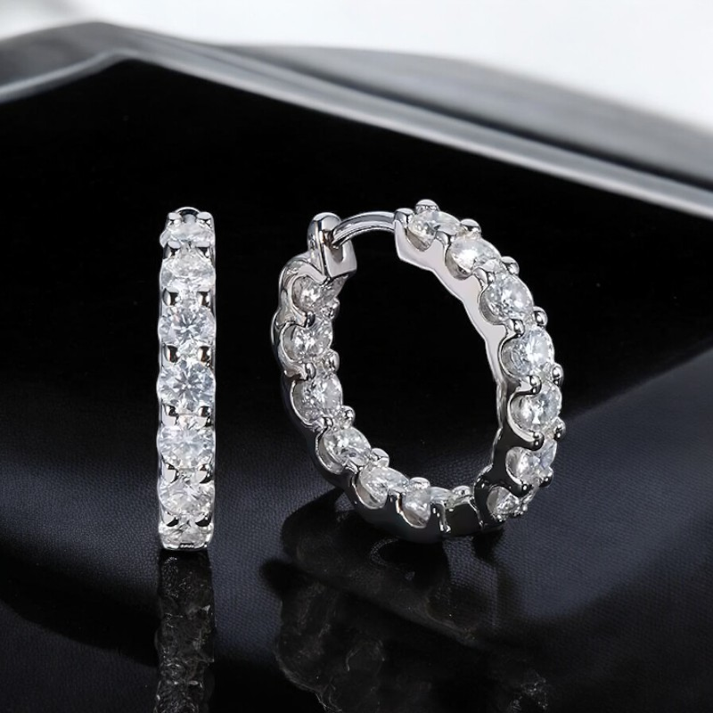 Eternity 2.6 Carat Weight Sparkling Hoop Earrings - White Gold 18K [Rhodium Plated] Aura Diamonds