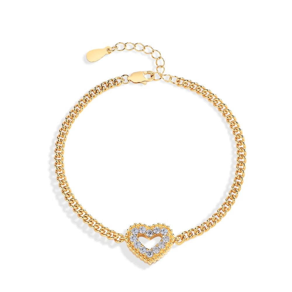 Elegant Heart Bracelet - Gold/White Gold - Moissanite