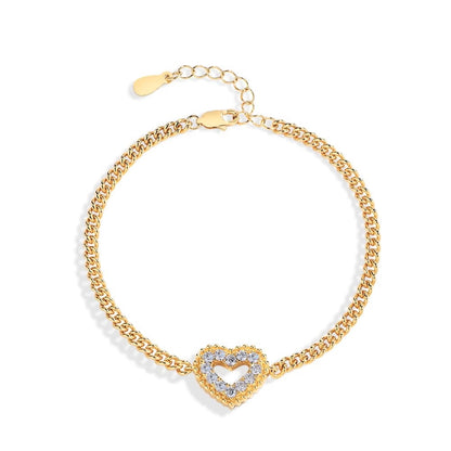 Elegant Heart Bracelet - Gold/White Gold - Moissanite