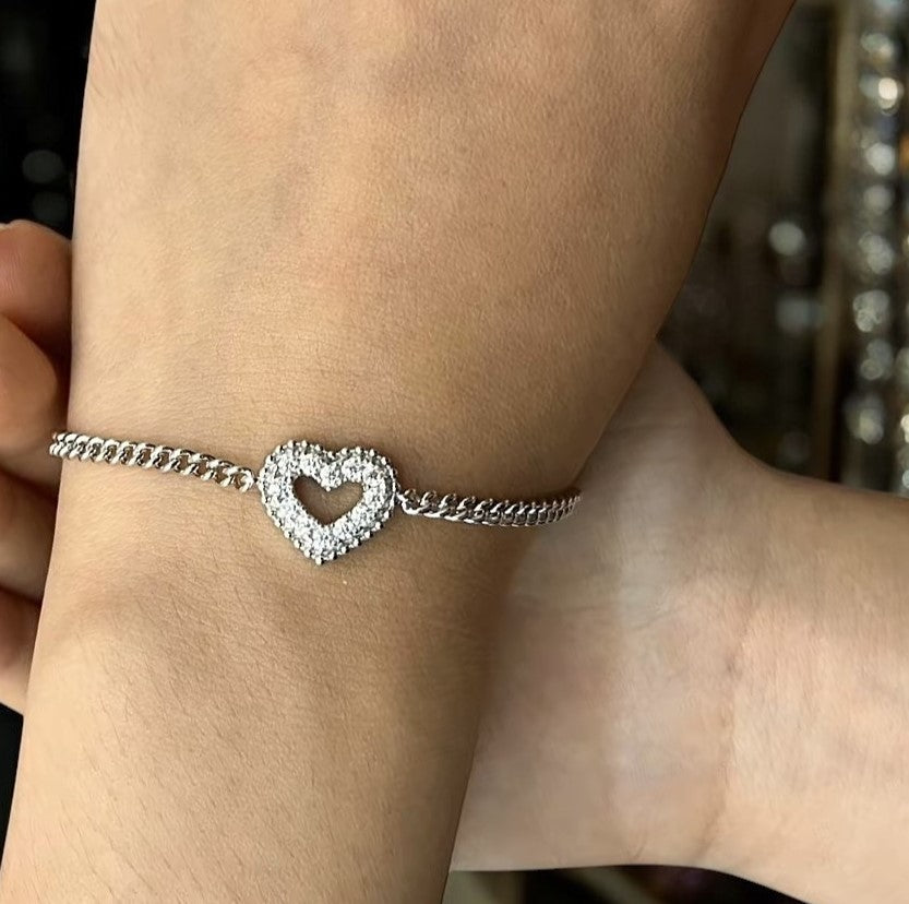 Elegant Heart Bracelet - Gold/White Gold - Moissanite