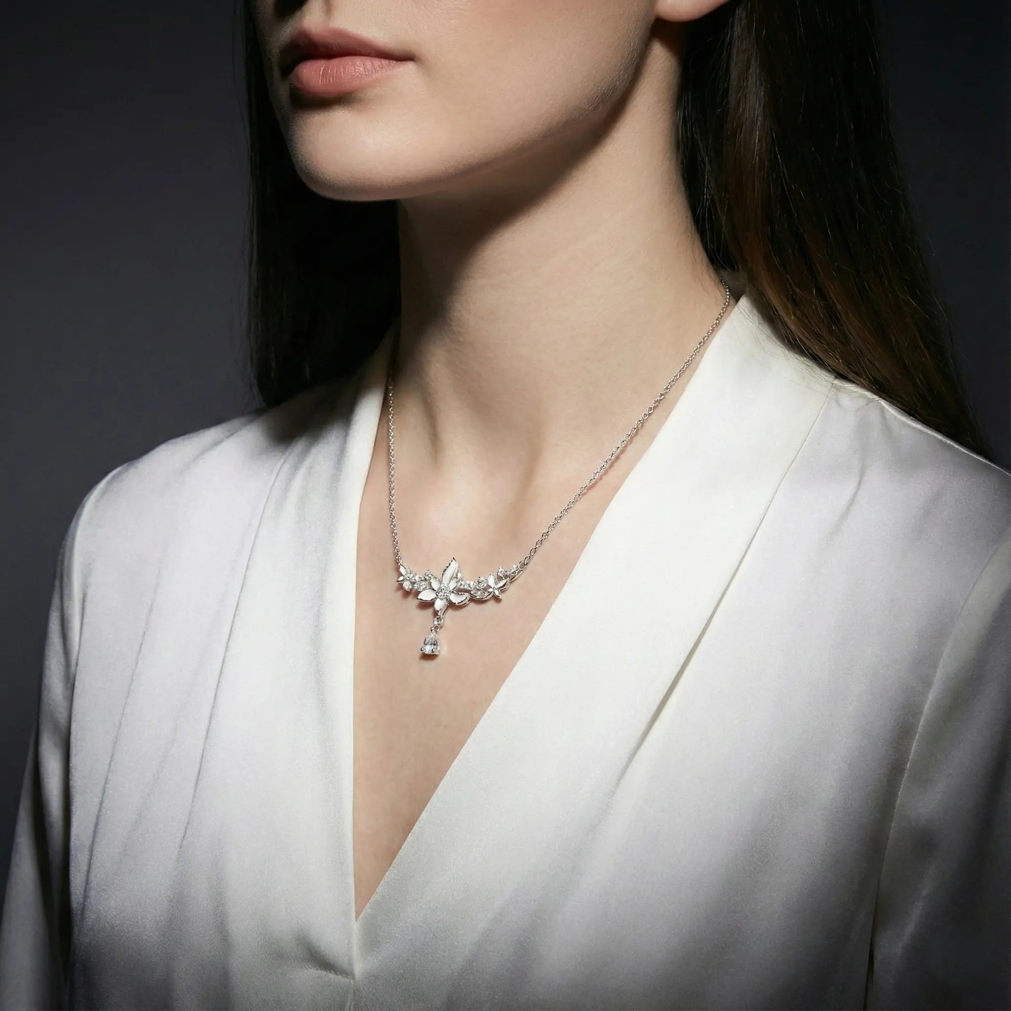 Chic Orchid Flower Pendant Necklace - Moissanite Aura Diamonds