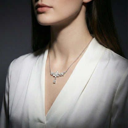 Chic Orchid Flower Pendant Necklace - Moissanite