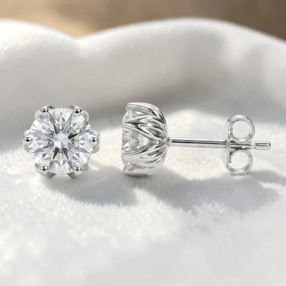 Tulip Solitaire Stud Earrings - 2.00ctw Brilliant Moissanite [2x 1CT]