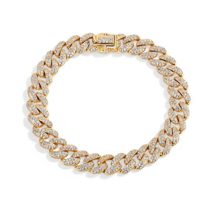 Luxury 'Wide' Cuban-Link Bracelet - Gold/White Gold - Moissanite