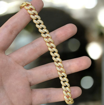 Luxury 'Wide' Cuban-Link Bracelet - Gold/White Gold - Moissanite