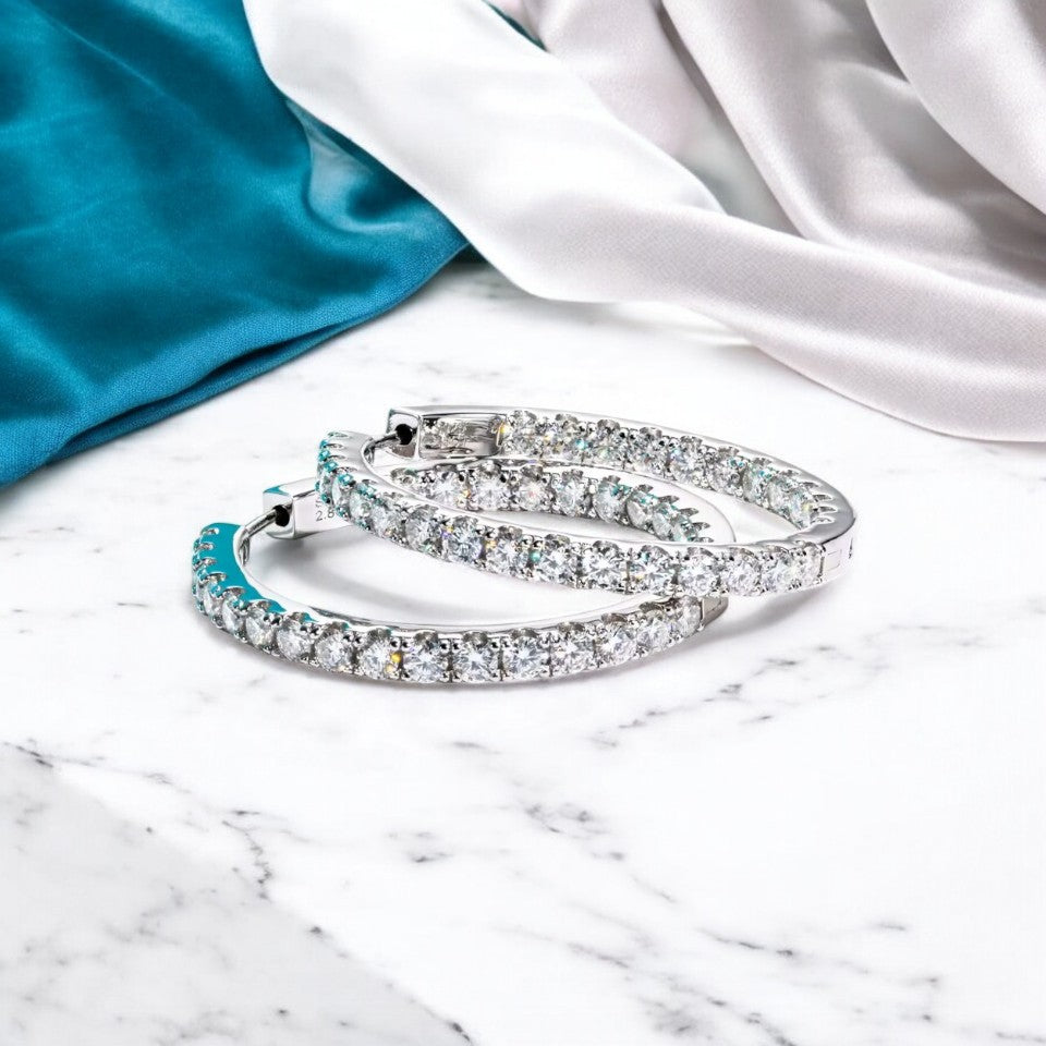 Luxury 5.6 Carat Hoop Earrings - Moissanite - Sterling Silver (Rhodium Plated)