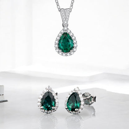 Elegant Pear Cut Emerald Halo Pendant | 1 Carat | Sterling Silver (Rhodium Plated)