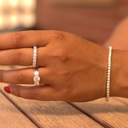 Luxury Infinity Ring/ Eternity Band- White Gold - Moissanite/Lab Diamond (Rhodium Plated)