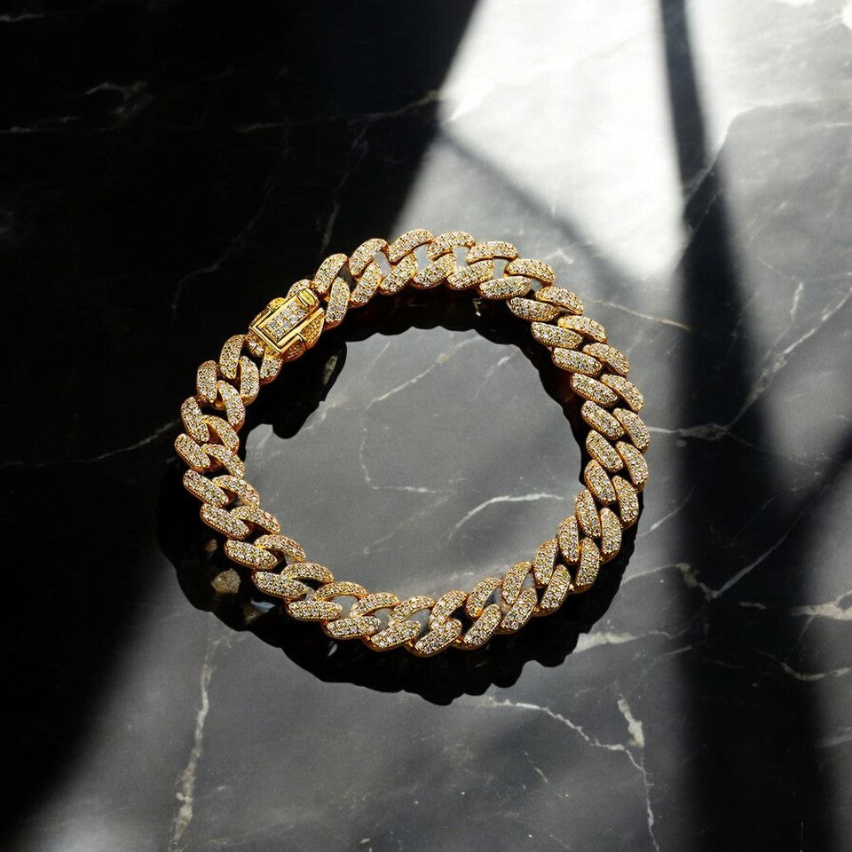 Luxury 'Wide' Cuban-Link Bracelet - Gold/White Gold - Moissanite