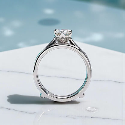 Elegant 1 Carat Solitaire and Wedding Band Engagement Ring Set