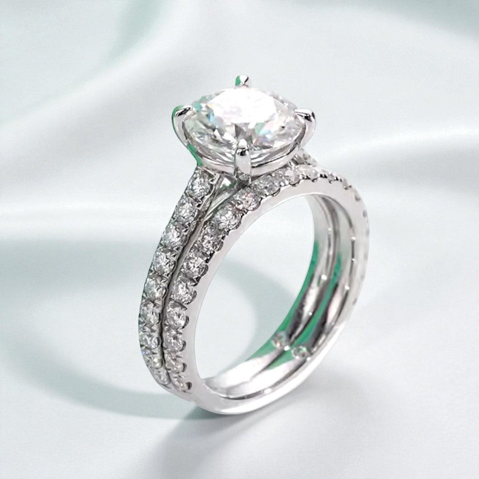 Elegant 3 Carat Moissanite Ring & Wedding Band Set