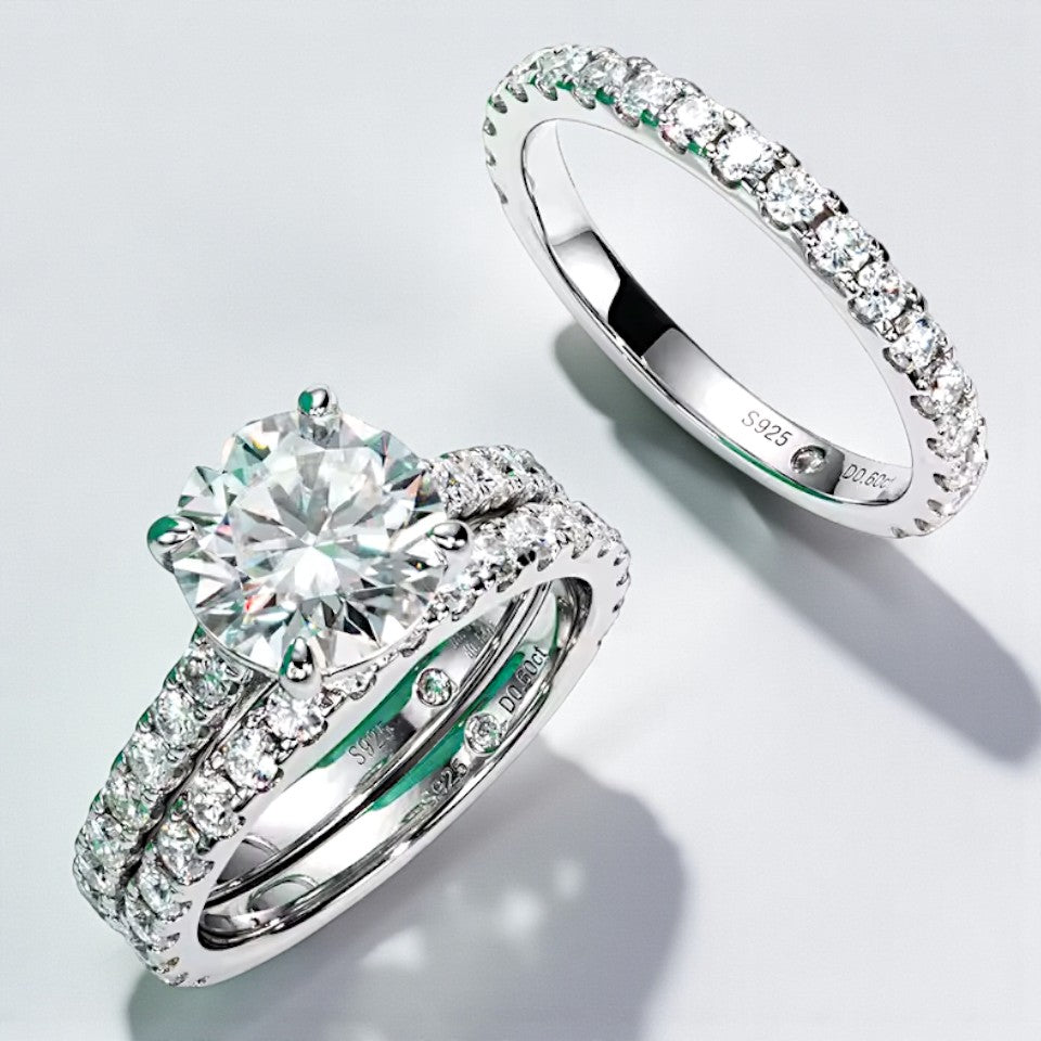 Elegant 3 Carat Moissanite Ring & Wedding Band Set