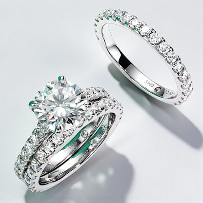 Elegant 3 Carat Moissanite Ring & Wedding Band Set