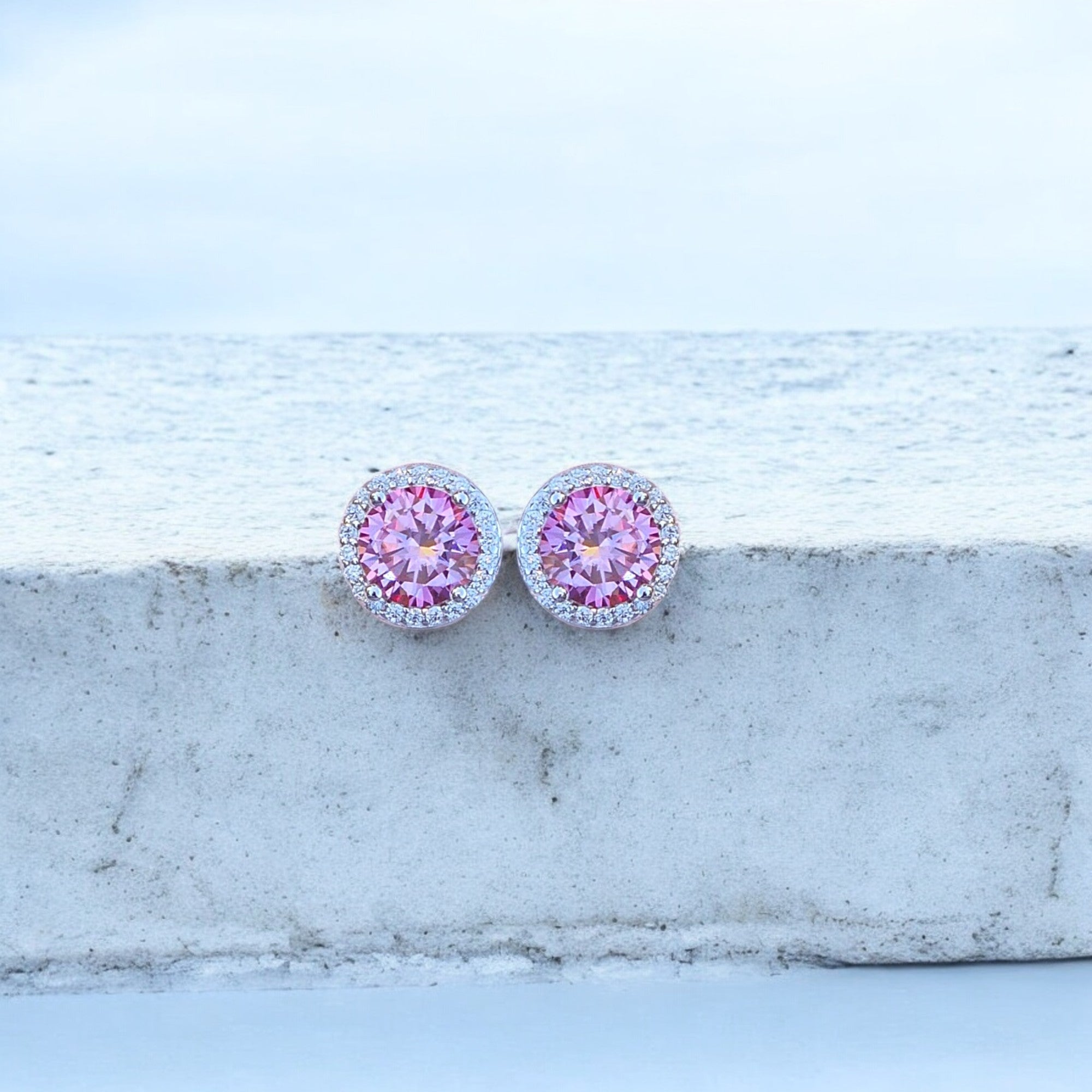 Elegant Ella Halo Stud Earrings - 2 Carat Moissanite (Pink) - 2 x 1CT Each Aura Diamonds