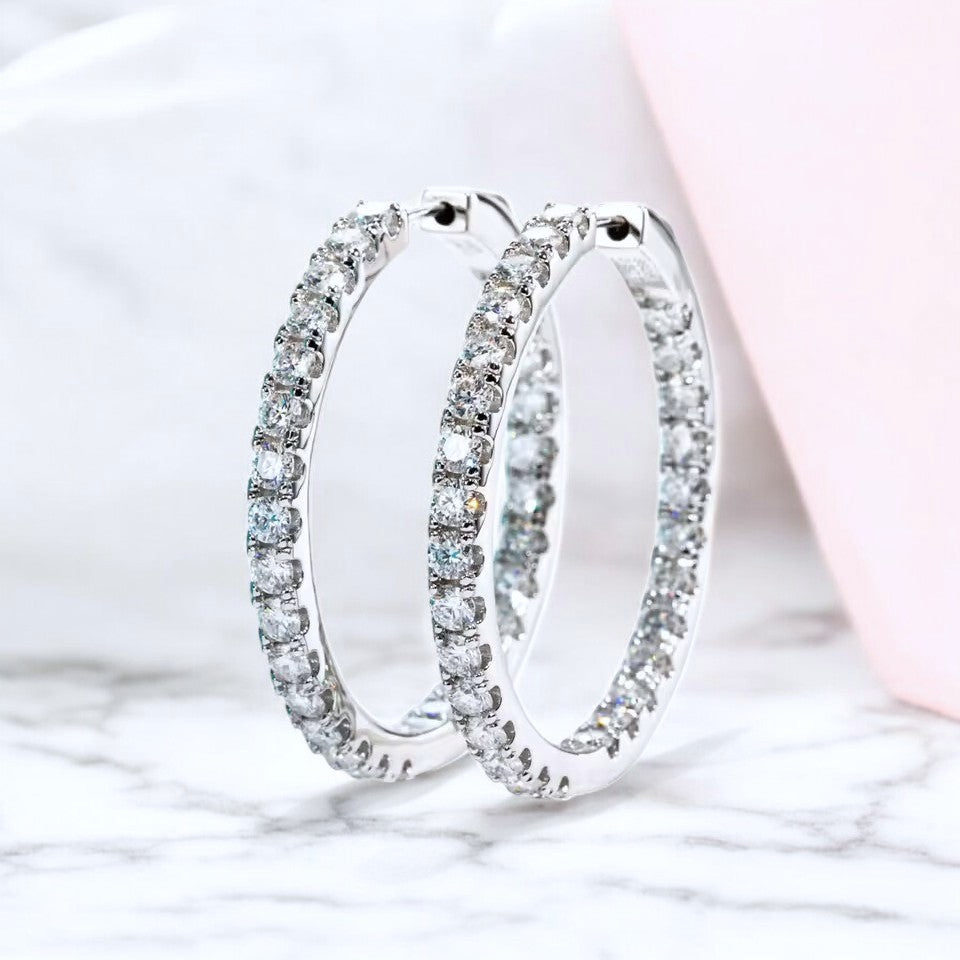 Luxury 5.6 Carat Hoop Earrings - Moissanite - Sterling Silver (Rhodium Plated) Aura Diamonds