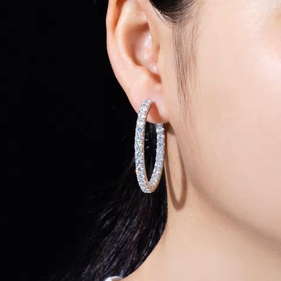 Luxury 5.6 Carat Hoop Earrings - Moissanite - Sterling Silver (Rhodium Plated) Aura Diamonds