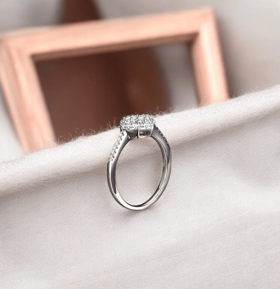 Elegant Clover Leaf Cocktail Ring with Pave Band - Aura Moissanite