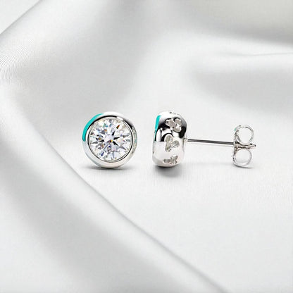 Aura Dainty Bezel Pendant with Chain - Moissanite (Rhodium Plated)