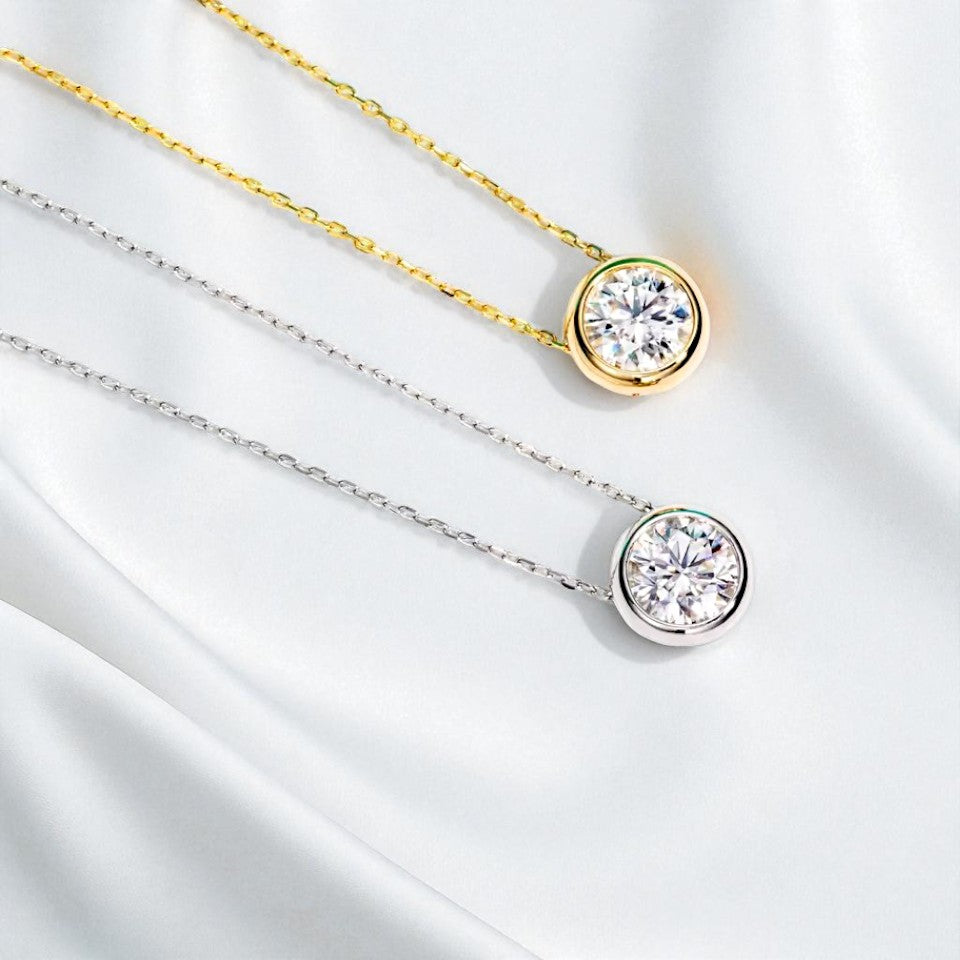 2 Carat Bezel Pendant and Earrings Set - Moissanite (Rhodium Plated) Aura Diamonds