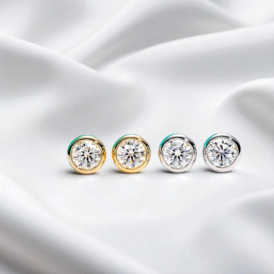 2 Carat Bezel Pendant and Earrings Set - Moissanite (Rhodium Plated) Aura Diamonds