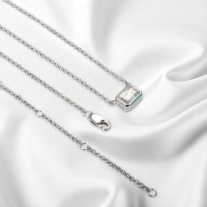 Emerald Chic Pendant with Chain - 1 Carat Moissanite (Rhodium Plated - Anti-Tarnish)