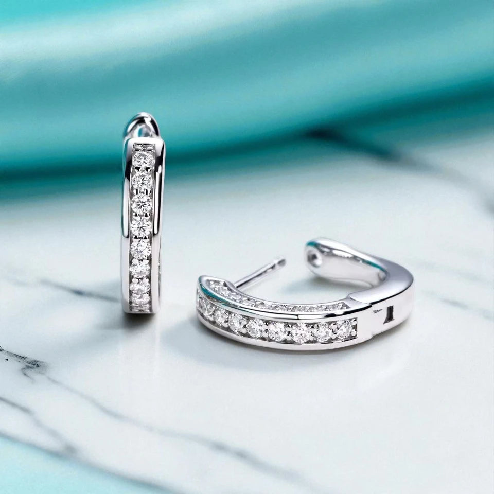 Elegant Chic Huggie Hoop Earrings - Moissanite [Rhodium Plated] Aura Diamonds