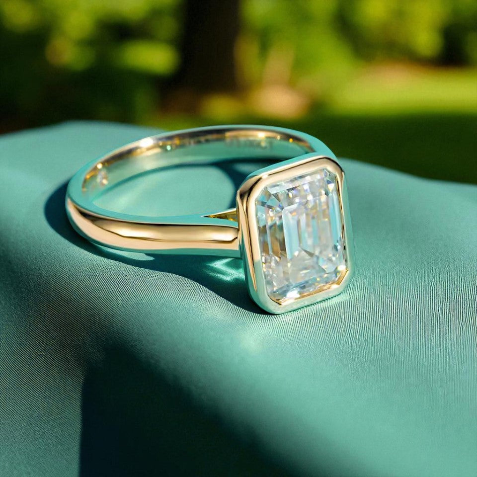 3 Carat Emerald Cut Engagement Ring - Cathedral Setting - Moissanite | Luxury Collection Aura Diamonds
