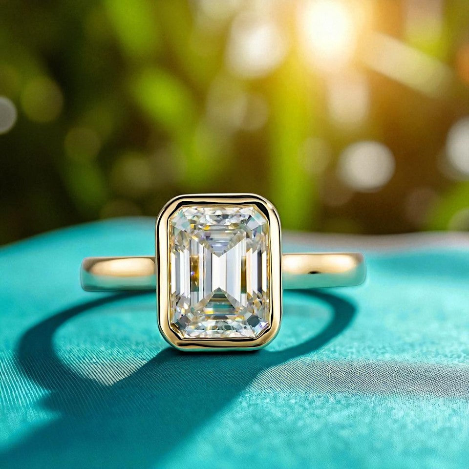 3 Carat Emerald Cut Engagement Ring - Cathedral Setting - Moissanite | Luxury Collection Aura Diamonds